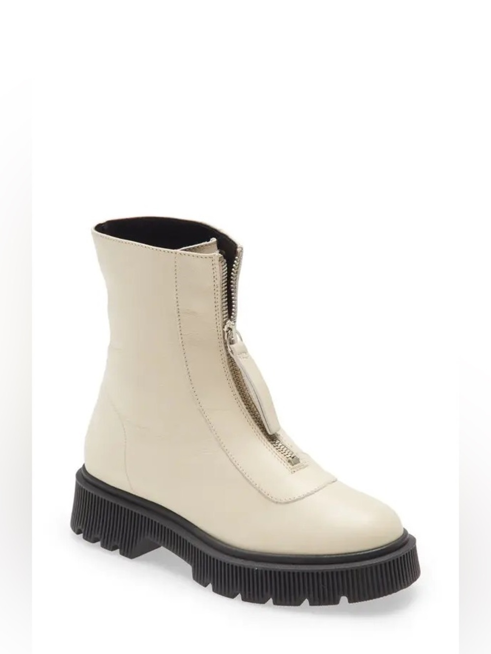 Kurt Geiger Stint Front Zip Leather Combat Boots Cream Ivory EU 40.5 US 9.5